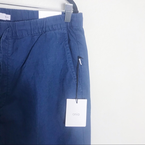 ONIA Carter Navy Linen-Cotton Lounge Pants Large - Picture 6 of 8